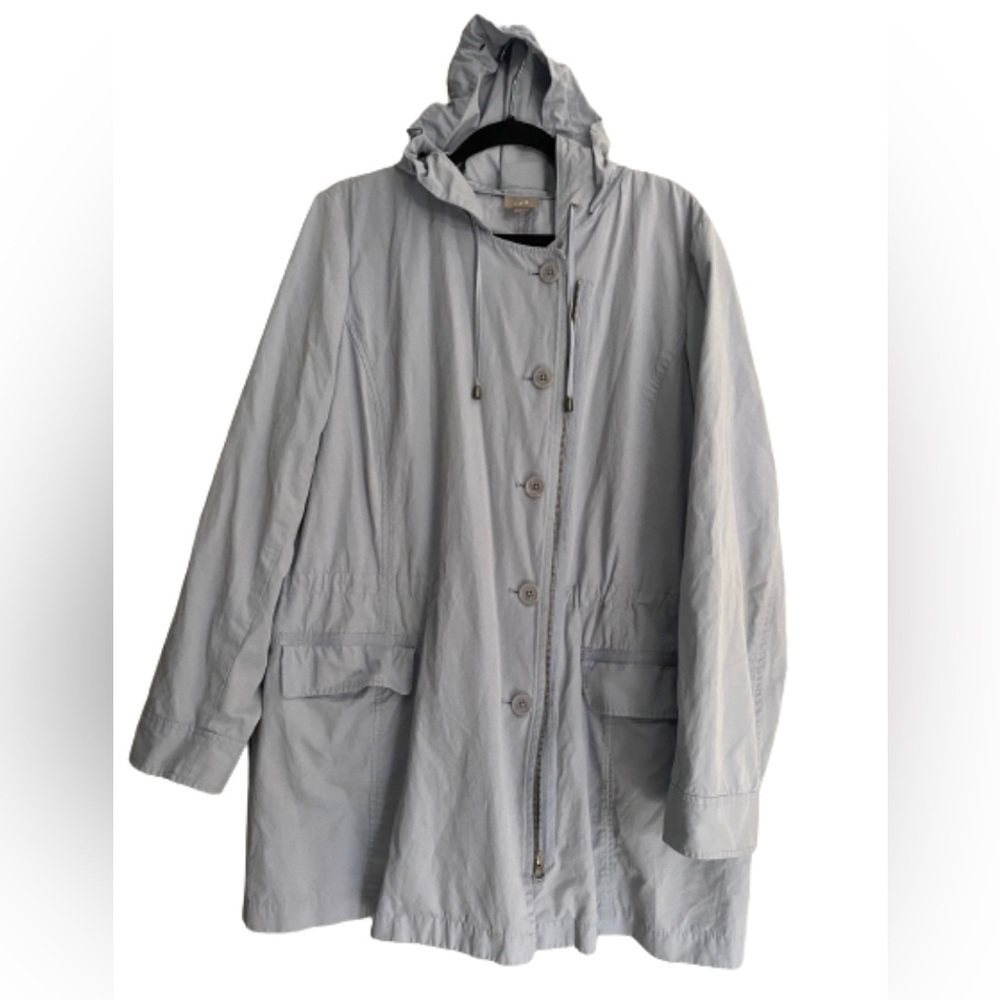 J Jill- Hooded Utility Jacket- Full Zip/Button Up- Pockets-(Easter Blue) Size XL